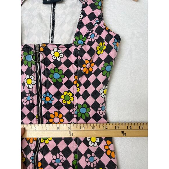 Lazy Oaf Retro Daisy Dress Checker Pink Zip Up size UK6/US2 Groovy Maximalist - Picture 9 of 11
